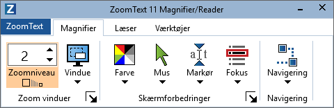 Billede af ZoomText værktøjslinjen